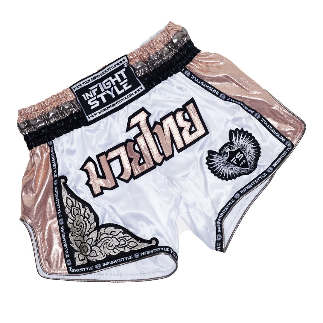 INFIGHTSTYLE SHORTS MUAY THAI BOXING FIGHTWEAR GYM RETRO ROYAL – ROSE GOLD