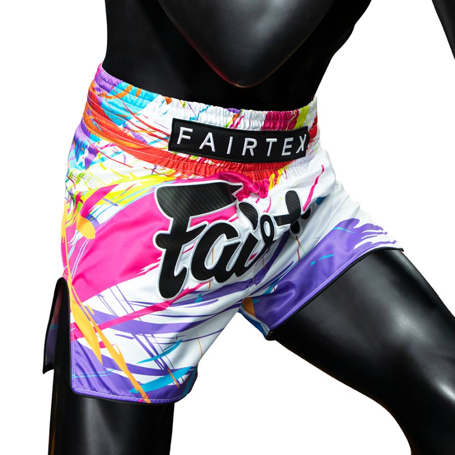 FAIRTEX SHORTS BS1933 BS1934 MUAY THAI WORLD MUSIC WHITE & BLACK