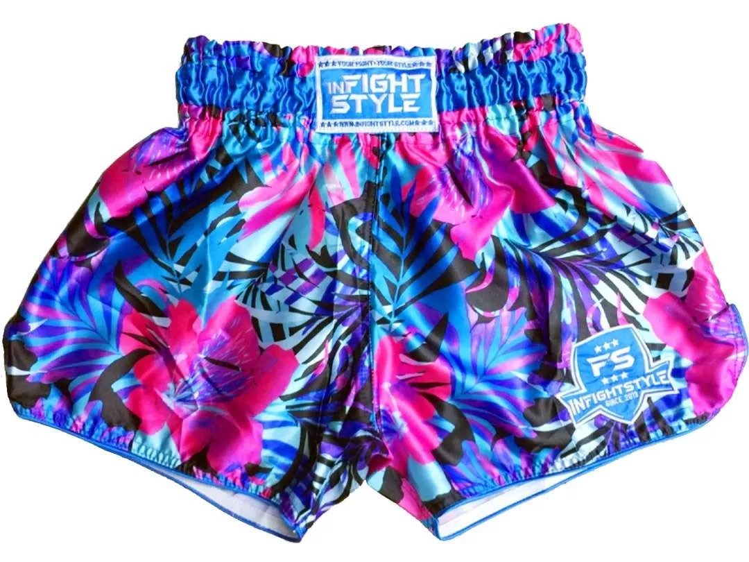 INFIGHTSTYLE SHORTS MUAY THAI RETRO BOUQUET PALMS TREES FLOWERS